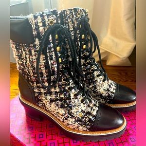 NIB Tory Burch Miller Tweed lug sole bootie